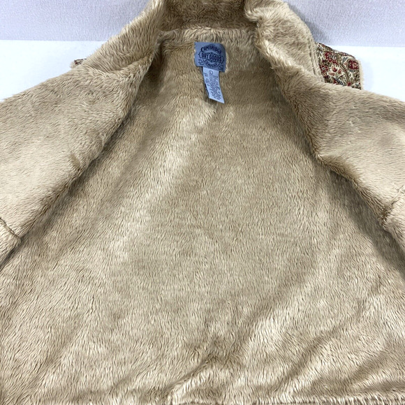 Cambridge Dry Goods Corduroy Vest Womens Large Tan Red Floral Faux Fur Button Up - Picture 5 of 10